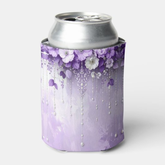 Purple Flowers with Dangling Pearls Can Cooler 缶クーラー (缶正面)