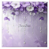 Purple Flowers with Dangling Pearls Ceramic Tile タイル (正面)