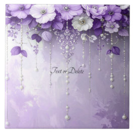 Purple Flowers with Dangling Pearls Ceramic Tile タイル