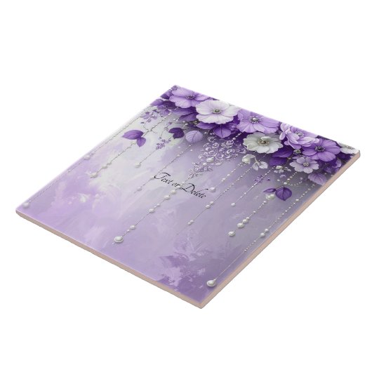 Purple Flowers with Dangling Pearls Ceramic Tile タイル (側面)