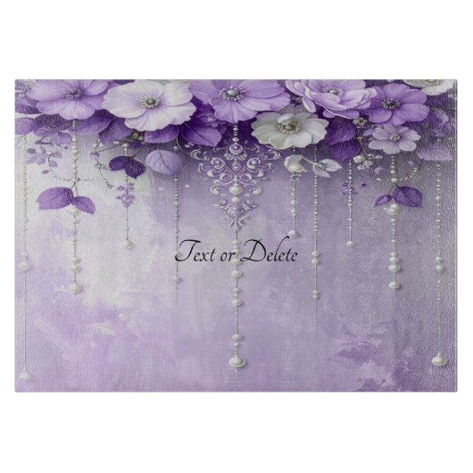 Purple Flowers with Dangling Pearls Cutting Board カッティングボード (正面)