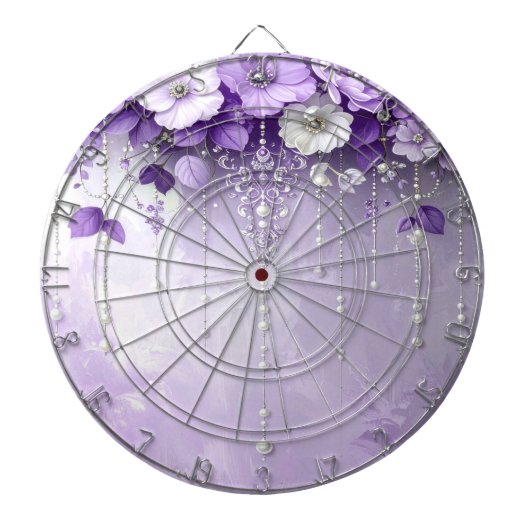 Purple Flowers with Dangling Pearls Dartboard ダーツボード (正面)