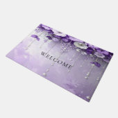 Purple Flowers with Dangling Pearls Doormat ドアマット (アングル)