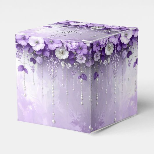 Purple Flowers with Dangling Pearls Favor Box フェイバーボックス (正面サイド)
