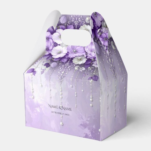 Purple Flowers with Dangling Pearls Favor Box フェイバーボックス (正面サイド)