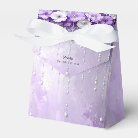 Purple Flowers with Dangling Pearls Favor Box フェイバーボックス (正面サイド)