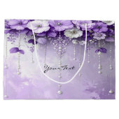 Purple Flowers with Dangling Pearls Gift Bag ラージペーパーバッグ (裏面)