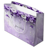 Purple Flowers with Dangling Pearls Gift Bag ラージペーパーバッグ (裏面アングル)