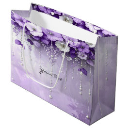 Purple Flowers with Dangling Pearls Gift Bag ラージペーパーバッグ