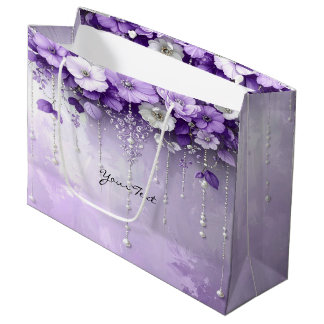 Purple Flowers with Dangling Pearls Gift Bag ラージペーパーバッグ