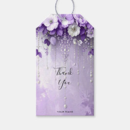 Purple Flowers with Dangling Pearls Gift Tag ギフトタグ