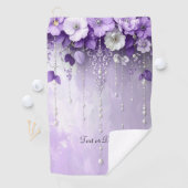 Purple Flowers with Dangling Pearls Golf Towel ゴルフタオル (インサイチュ)