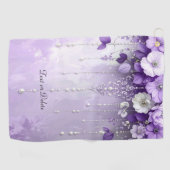 Purple Flowers with Dangling Pearls Golf Towel ゴルフタオル (横)