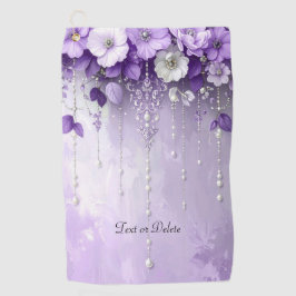 Purple Flowers with Dangling Pearls Golf Towel ゴルフタオル