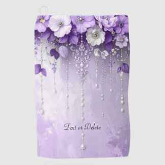 Purple Flowers with Dangling Pearls Golf Towel ゴルフタオル