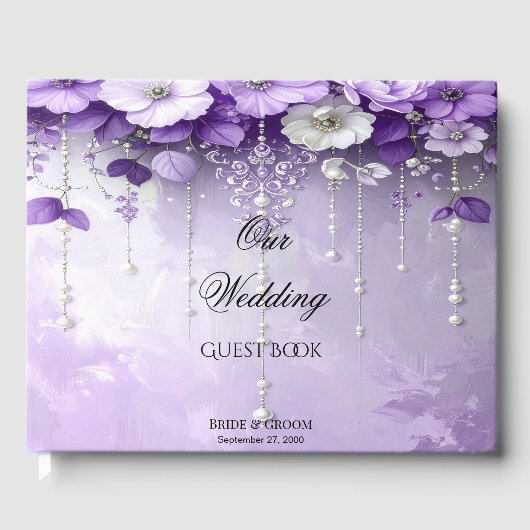 Purple Flowers with Dangling Pearls Guest Book ゲストブック (正面)