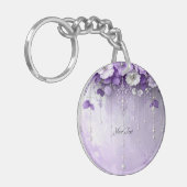 Purple Flowers with Dangling Pearls Keychain キーホルダー (正面左)
