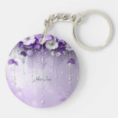 Purple Flowers with Dangling Pearls Keychain キーホルダー (裏面)