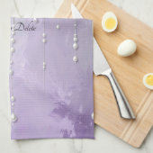Purple Flowers with Dangling Pearls Kitchen Towel キッチンタオル (四つ折り)