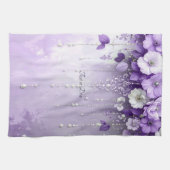 Purple Flowers with Dangling Pearls Kitchen Towel キッチンタオル (横)