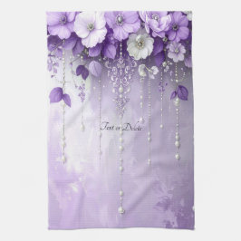 Purple Flowers with Dangling Pearls Kitchen Towel キッチンタオル
