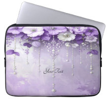 Purple Flowers with Dangling Pearls Laptop Sleeve