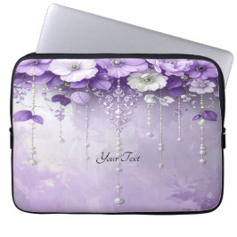 Purple Flowers with Dangling Pearls Laptop Sleeve ラップトップスリーブ