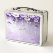 Purple Flowers with Dangling Pearls Lunch box メタルランチボックス (裏面)