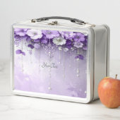 Purple Flowers with Dangling Pearls Lunch box メタルランチボックス (インサイチュ)