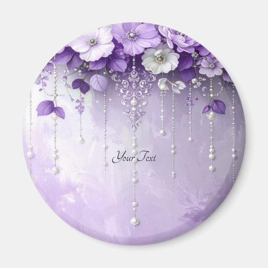 Purple Flowers with Dangling Pearls Magnet マグネット (正面)