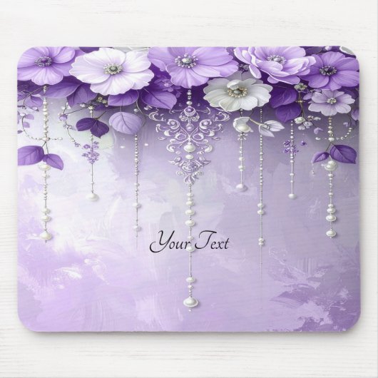 Purple Flowers with Dangling Pearls Mousepad マウスパッド (正面)