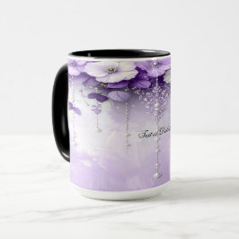 Purple Flowers with Dangling Pearls Mug マグカップ