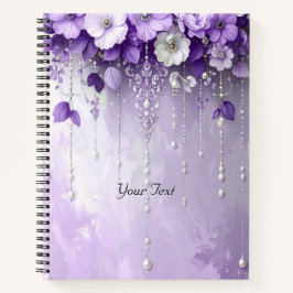 Purple Flowers with Dangling Pearls Notebook ノートブック