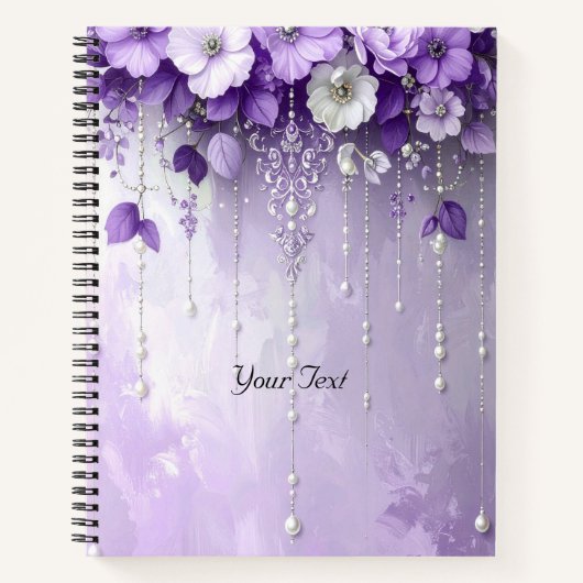 Purple Flowers with Dangling Pearls Notebook ノートブック (正面)