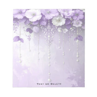 Purple Flowers with Dangling Pearls Notepad ノートパッド