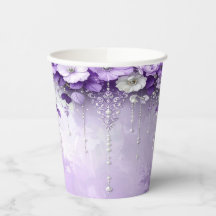 Purple Flowers with Dangling Pearls Paper Cups