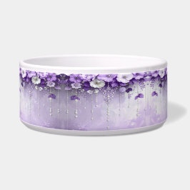 Purple Flowers with Dangling Pearls Pet Bowl ボウル