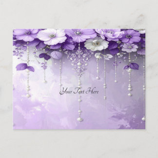 Purple Flowers with Dangling Pearls Postcard ポストカード