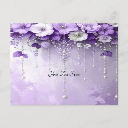 Purple Flowers with Dangling Pearls Postcard ポストカード (正面)
