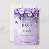 Purple Flowers with Dangling Pearls RSVP Card (正面)
