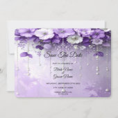 Purple Flowers with Dangling Pearls Save The Date セーブザデート (正面)