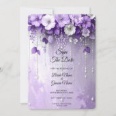 Purple Flowers with Dangling Pearls Save The Date セーブザデート (正面)