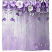 Purple Flowers with Dangling Pearls Shower Curtain シャワーカーテン (正面)