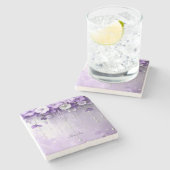 Purple Flowers with Dangling Pearls Stone Coaster ストーンコースター (横)