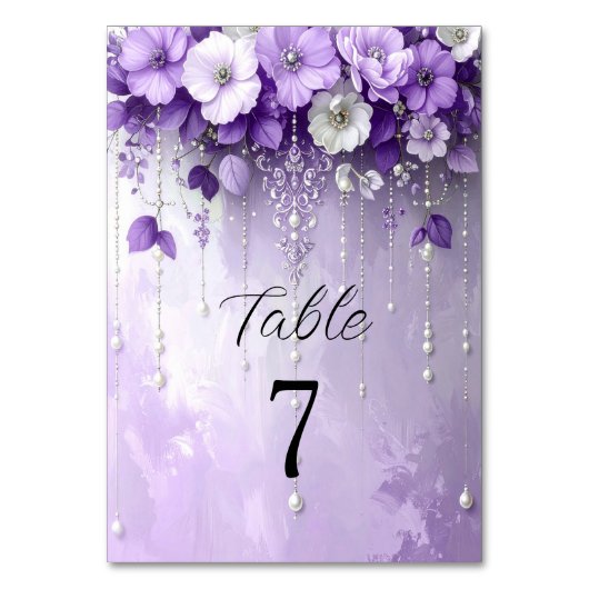 Purple Flowers with Dangling Pearls Table Number テーブルナンバー (正面)