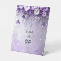 Purple Flowers with Dangling Pearls Tabletop Signs