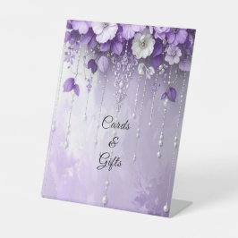 Purple Flowers with Dangling Pearls Tabletop Signs 台座サイン