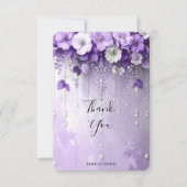 Purple Flowers with Dangling Pearls Thank You Card サンキューカード (正面)