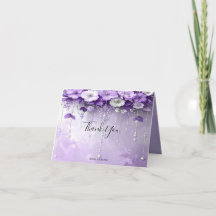 Purple Flowers with Dangling Pearls Thank You Card