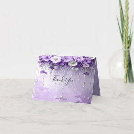 Purple Flowers with Dangling Pearls Thank You Card サンキューカード